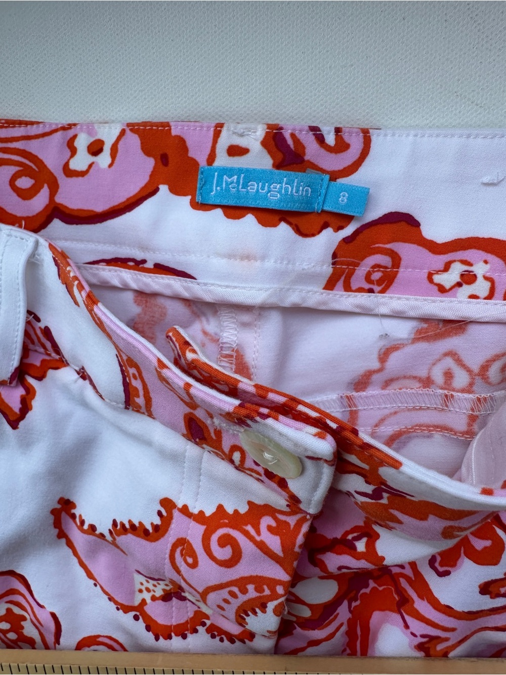 J. McLaughlin Orange and Pink Paisley Print White Pants Size 8 - Picture 7 of 11